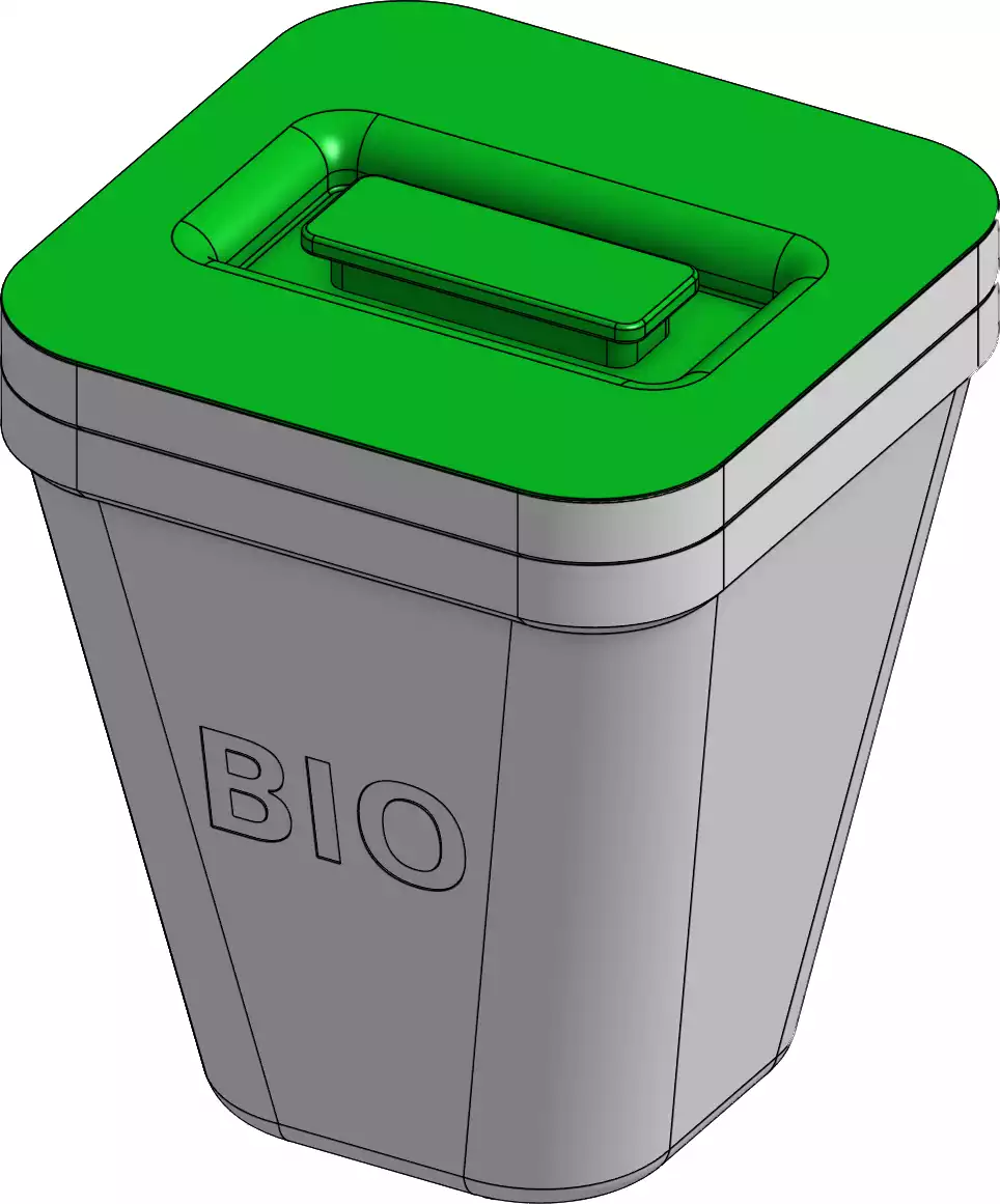 Onshape CAD drawing of the 2 bins and a lid