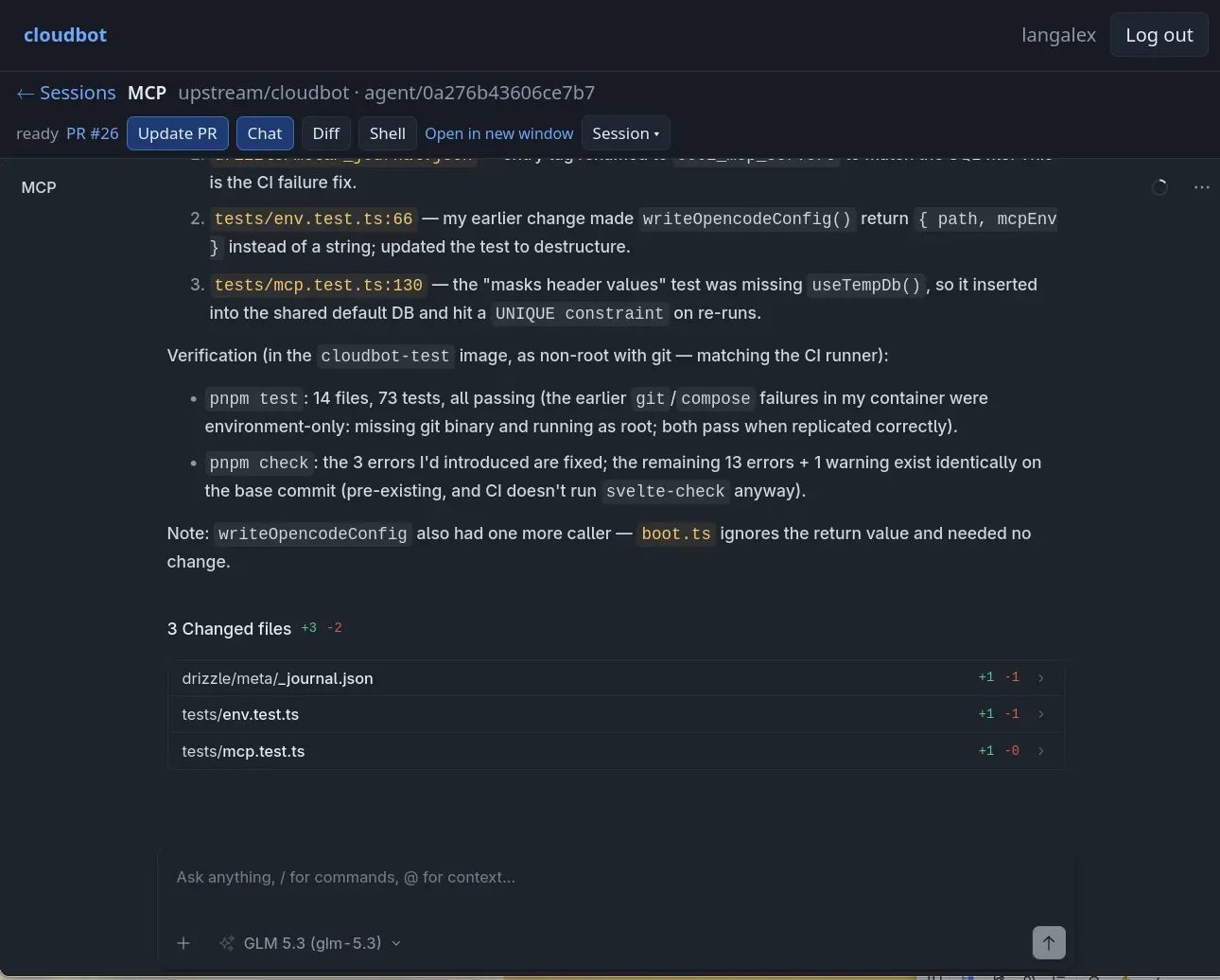 Screenshot of cloudbot - my cloud agent prototype