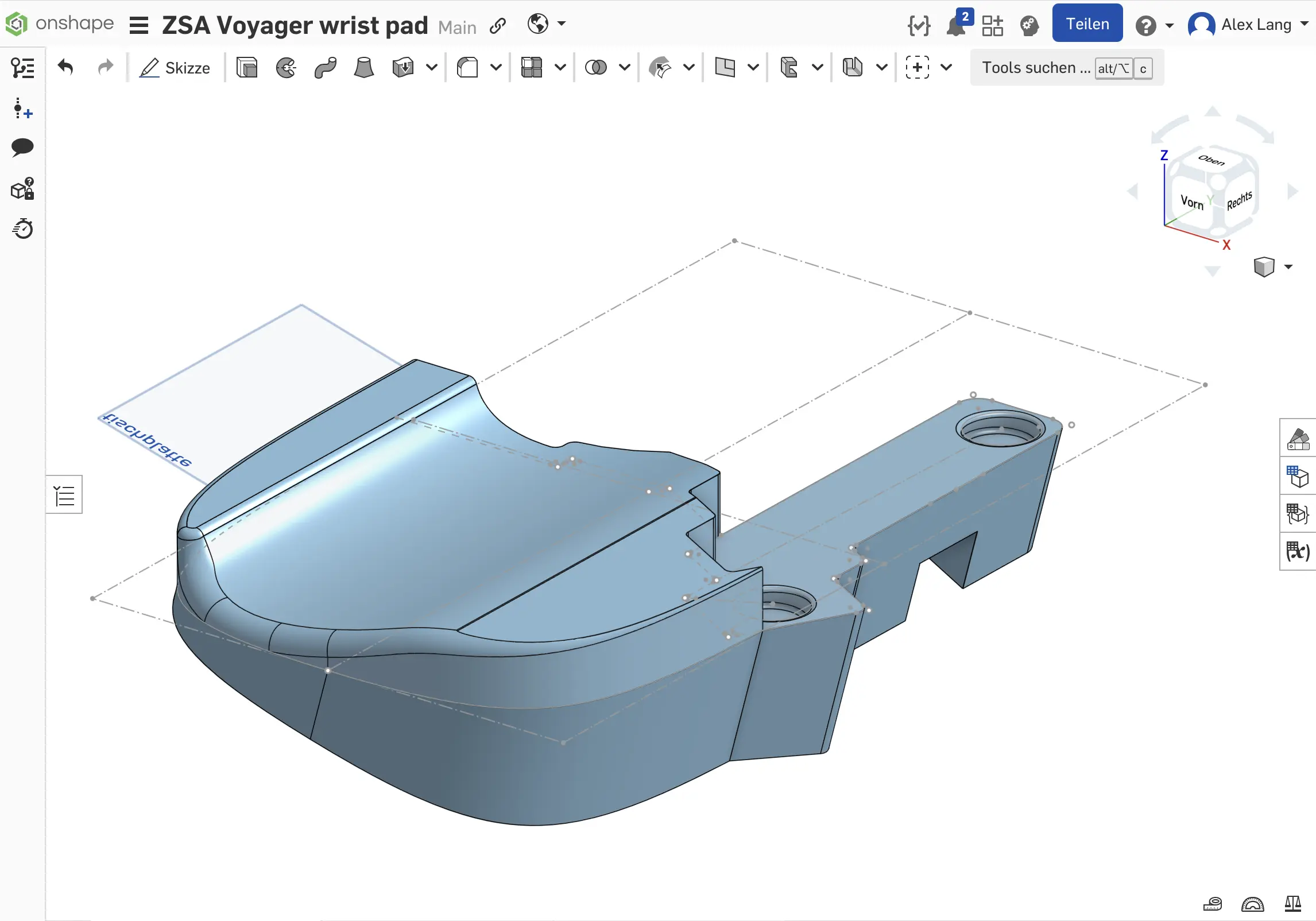 Wrist pad model in Onshape